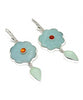 Hand Carved Amazonite Stone Flower with Carnelian and Coke Sea Glass Leaf Double Drop Earrings