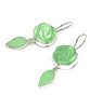 Carved Stone Flower with Green Stained Glass Leaf Double Drop Earrings