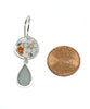 Soft Blue Flower Vintage Pottery with Light Grey Sea Glass Double Drop Earrings