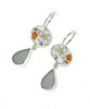 Soft Blue Flower Vintage Pottery with Light Grey Sea Glass Double Drop Earrings