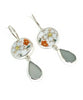 Soft Blue Flower Vintage Pottery with Light Grey Sea Glass Double Drop Earrings