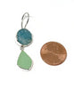 Hand Carved Amazonite Flower with Jadeite Sea Glass Leaf Double Drop Earrings