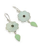 Hand Carved Amazonite Stone Flower with Pearl and Mint Sea Glass Leaf Double Drop Earrings