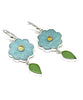 Hand Carved Amazonite Stone Flower with Faceted Citrine and Green Sea Glass Leaf Double Drop Earrings
