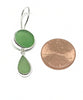 Round Green and Green Tear Drop Sea Glass Double Drop Earrings