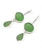 Round Green and Green Tear Drop Sea Glass Double Drop Earrings