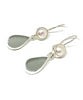 Light Grey Sea Glass with Pearl Earrings Double Drop Earrings