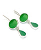 Green and Green Sea Glass Double Drop Earrings