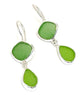 Bright Greens Sea Glass Double Drop Earrings