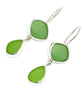 Bright Greens Sea Glass Double Drop Earrings