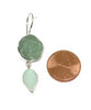 Hand Carved Aventurine Stone Flower with Soft Mint Sea Glass Leaf Double Drop Earrings