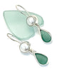 Turquoise Green Sea Glass with Pearl Earrings Double Drop Earrings