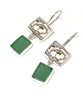 White Flower Vintage Pottery with Green Sea Glass Double Drop Earrings