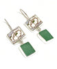 White Flower Vintage Pottery with Green Sea Glass Double Drop Earrings