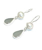 Grey Sea Glass with Pearl Earrings Double Drop Earrings