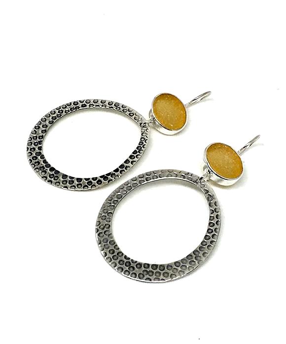 Amber Sea Glass Hoop Earrings