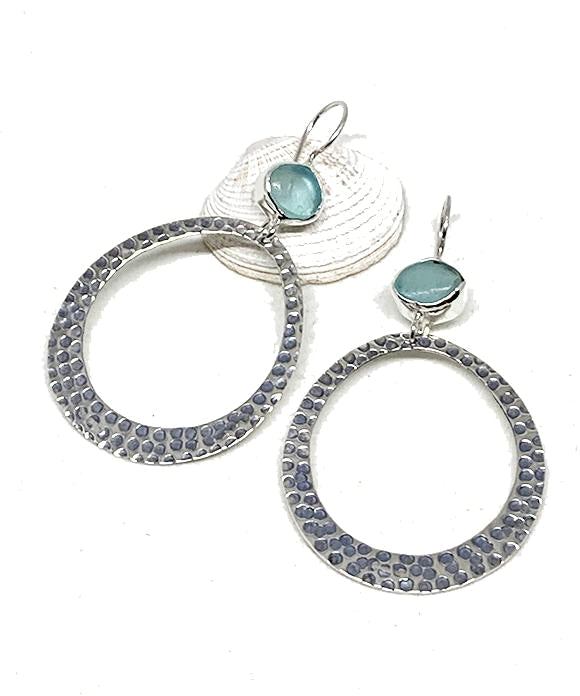 Bright Aqua Sea Glass Hoop Earrings