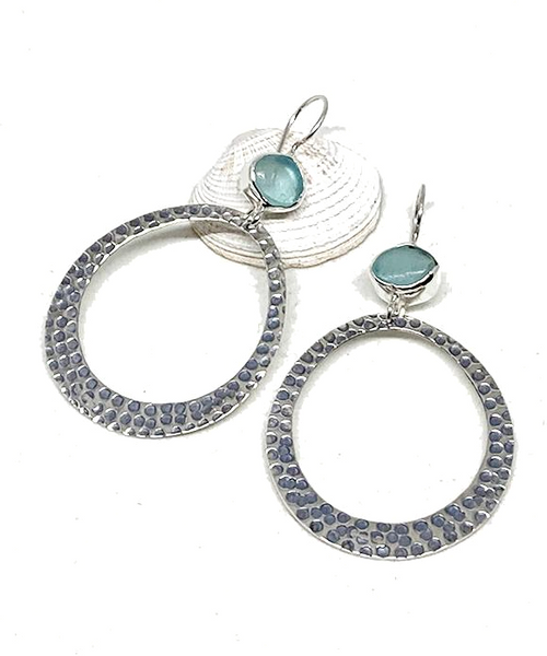 Bright Aqua Sea Glass Hoop Earrings
