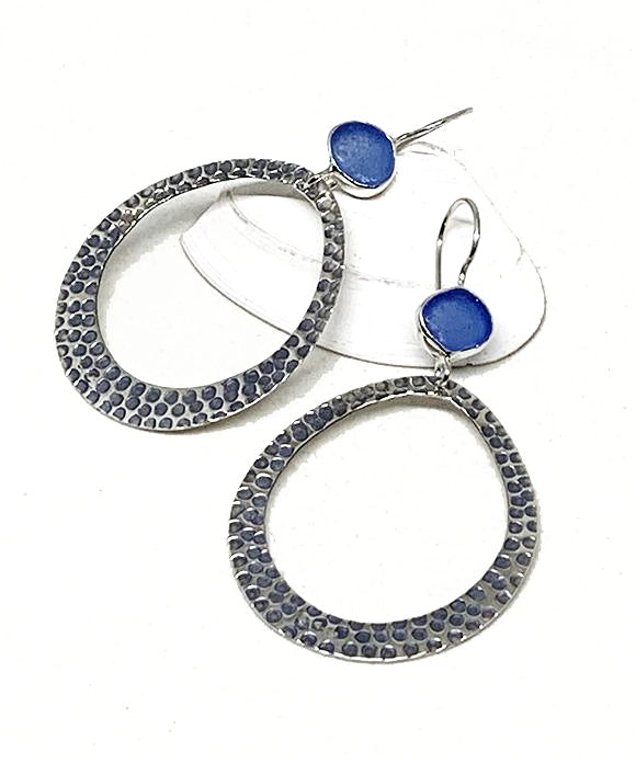 Blue Sea Glass Hoop Earrings