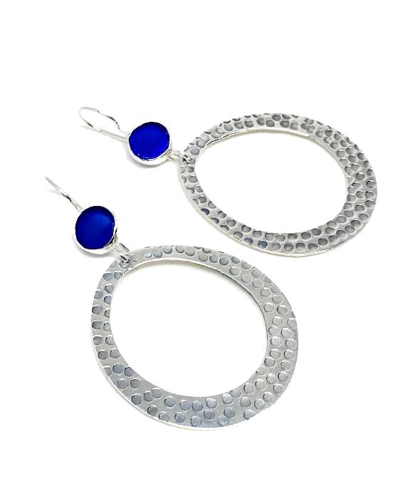 Round Cobalt Sea Glass Hoop Earrings
