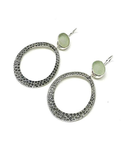 Coke Bottle Blue Sea Glass Hoop Earrings