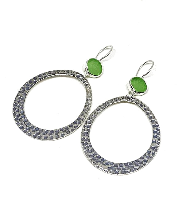 Lime Green Sea Glass Hoop Earrings