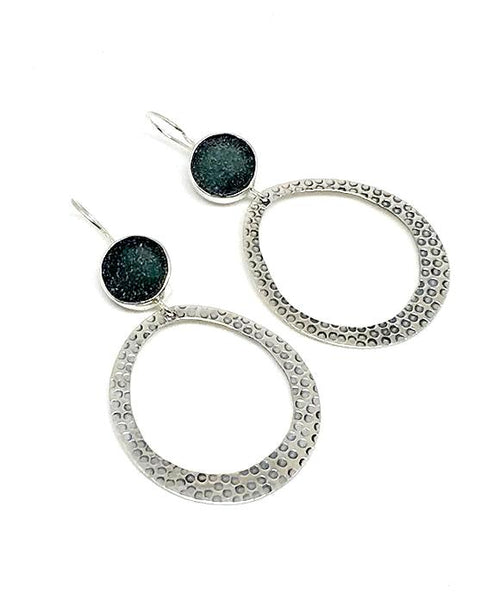 Dark Grey Sea Glass Hoop Earrings