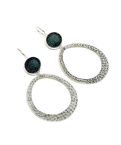 Dark Grey Sea Glass Hoop Earrings