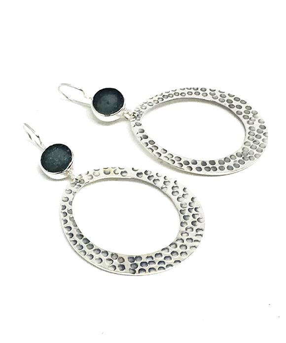Round Gray Sea Glass Hoop Earrings
