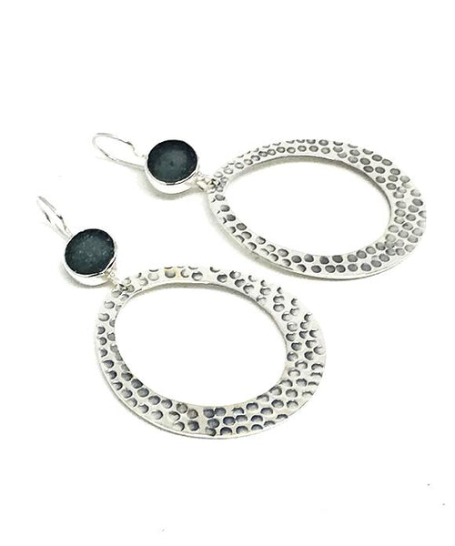 Round Gray Sea Glass Hoop Earrings