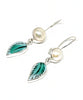 Green Leaf Vintage Pottery with Pearl Double Drop Earrings