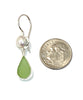 Lime Green Sea Glass with Pearl Earrings Double Drop Earrings