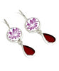 Purple Lotus Vintage Pottery with Raspberry Stained Glass Double Drop Earrings