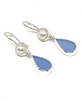 Light Blue Sea Glass with Pearl Earrings Double Drop Earrings