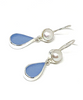 Light Blue Sea Glass with Pearl Earrings Double Drop Earrings