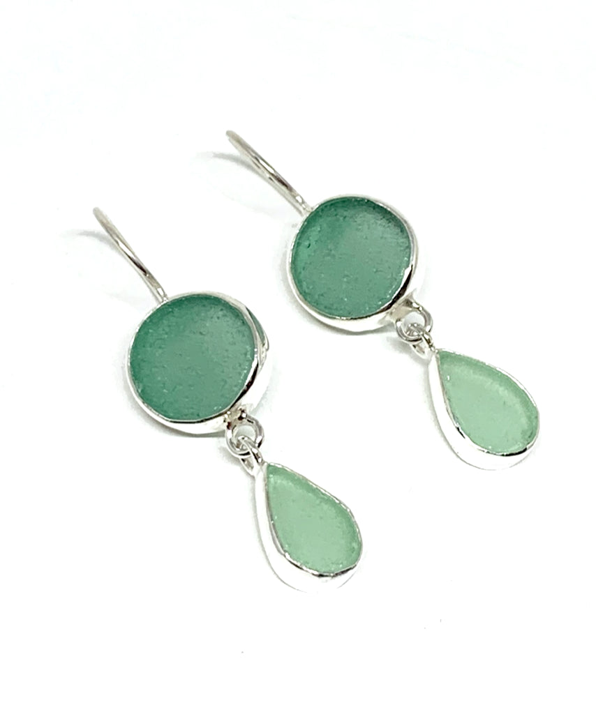 Turquoise & Aqua Sea Glass Double Drop Earrings