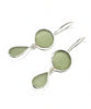 Round Light Olive and Light Olive Tear Drop Sea Glass Double Drop Earrings