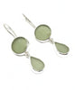 Round Light Olive and Light Olive Tear Drop Sea Glass Double Drop Earrings