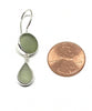 Round Light Olive and Light Olive Tear Drop Sea Glass Double Drop Earrings