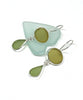 Oval Olive & Sage Green Sea Glass Double Drop Earrings