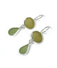 Oval Olive & Sage Green Sea Glass Double Drop Earrings