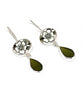 Olive & White Flower Vintage Pottery with Dark Olive Sea Glass Double Drop Earrings