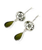 Olive & White Flower Vintage Pottery with Dark Olive Sea Glass Double Drop Earrings