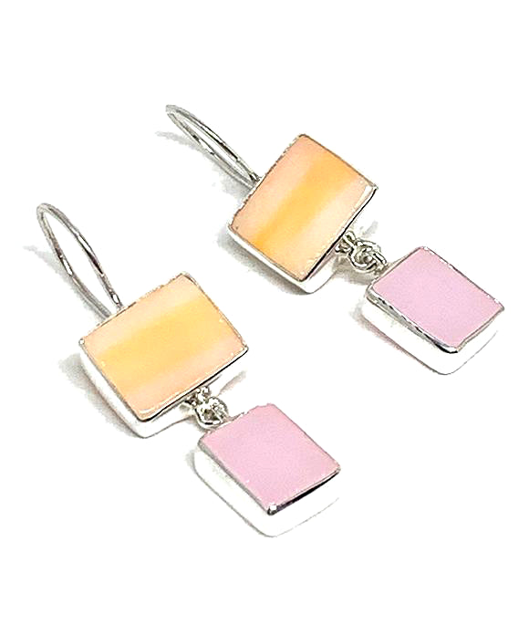 Pastel Peach & Pink Stained Glass Double Drop Earrings