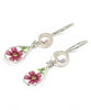 Bright Pink Flower Vintage Pottery with Pearl Double Drop Earrings