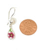 Bright Pink Flower Vintage Pottery with Pearl Double Drop Earrings