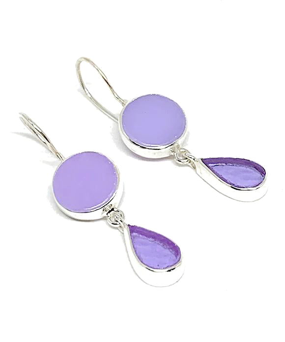 Pastel Lavender & Clear Lavender Stained Glass Double Drop Earrings