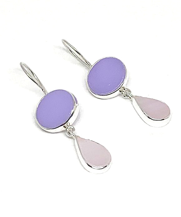 Pastel Purple & Pink Stained Glass Double Drop Earrings