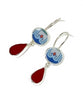 Deco Style Vintage Pottery with Red Sea Glass Double Drop Earrings