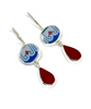 Deco Style Vintage Pottery with Red Sea Glass Double Drop Earrings